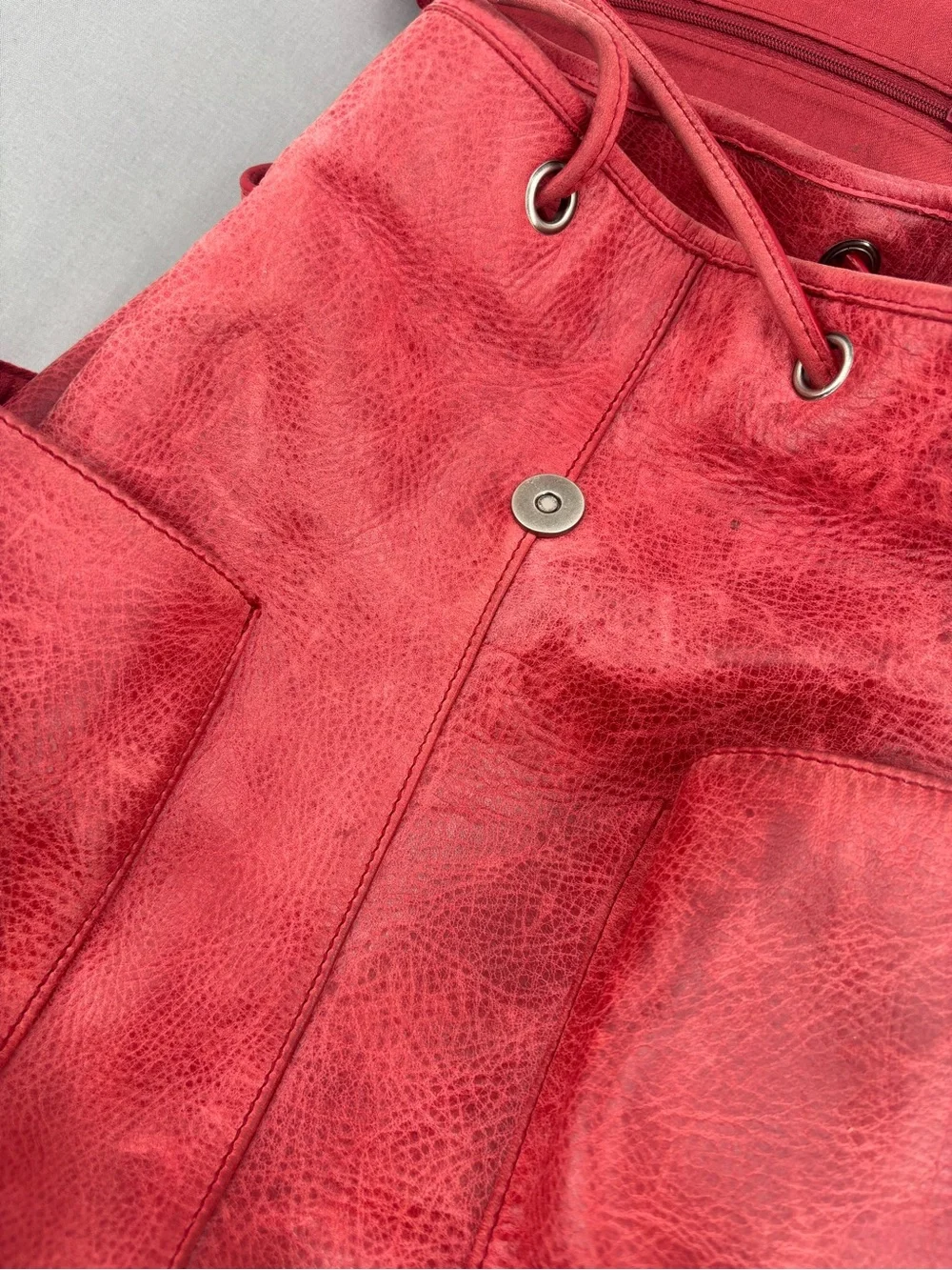 Ellington Red Genuine Leather Backpack Rucksack Distressed Drawstring Boho Bag